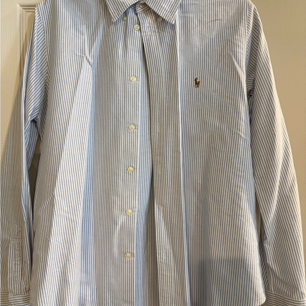 Ralph Lauren Blue and White Striped Dress Shirt